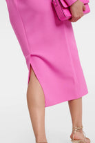 Pink crepe midi dress designed for perfect movement and a flattering fit.