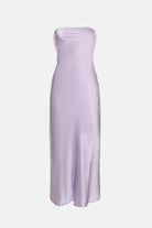 Elegant purple satin midi dress made in Madrid