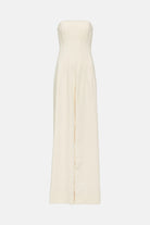 Elegant strapless off white jumpsuit with wide legs.