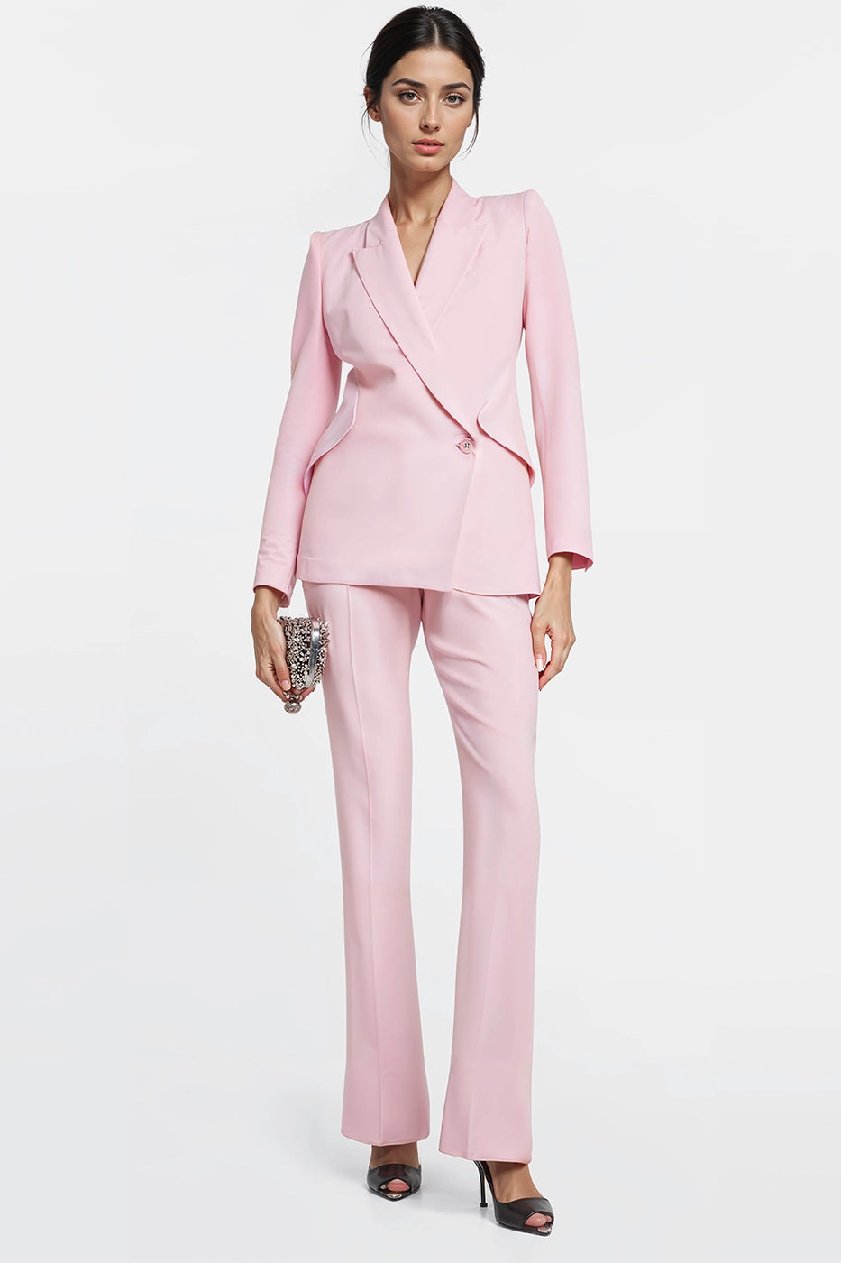 Sheila Pink Jacket in pastel pink with flattering front pockets.