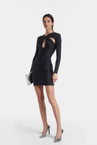 Mia Cutout Jersey Minidress in black featuring a stylish crossed V-neckline.