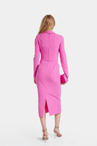 Elegant Daisy Pink Midi Dress with long sleeves and a stylish side slit.