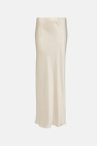 Elegant off-white silk long skirt in satin fabric.