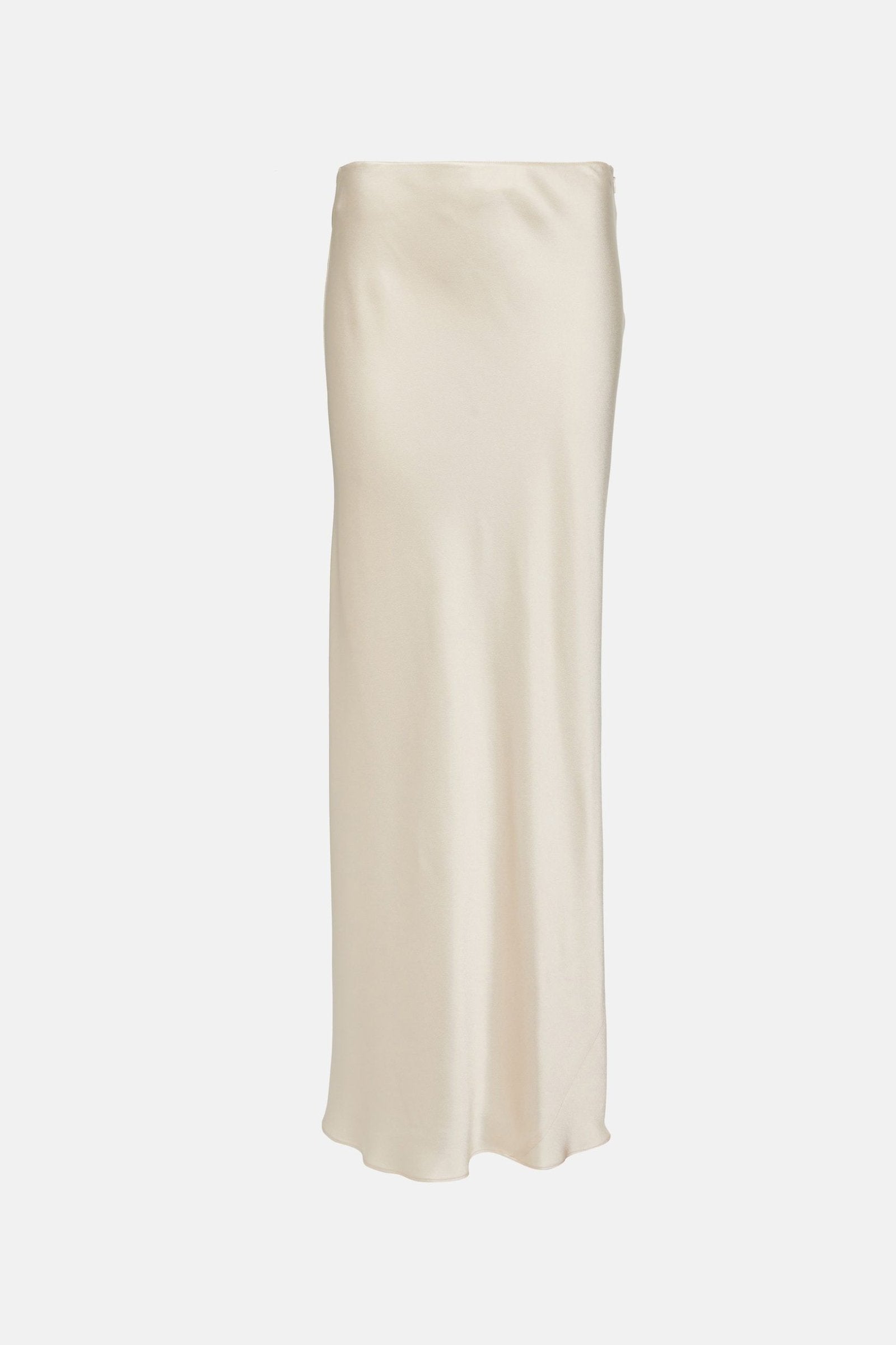 Elegant off-white silk long skirt in satin fabric.