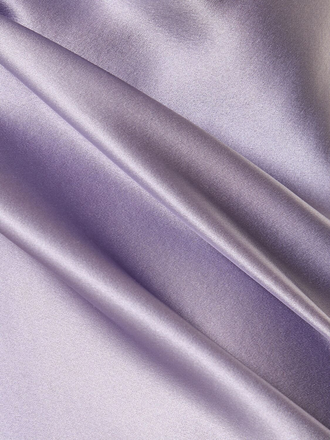 Purple satin dress with elegant A-line silhouette