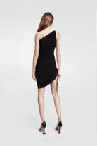 Stylish ruched black dress perfect for special occasions.