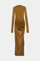 Elegant brown maxi dress made from 100% viscose jersey with beautiful side ruching for a flattering silhouette.