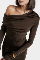 Sophisticated one-shoulder dress made from soft jersey satin for a flattering fit.