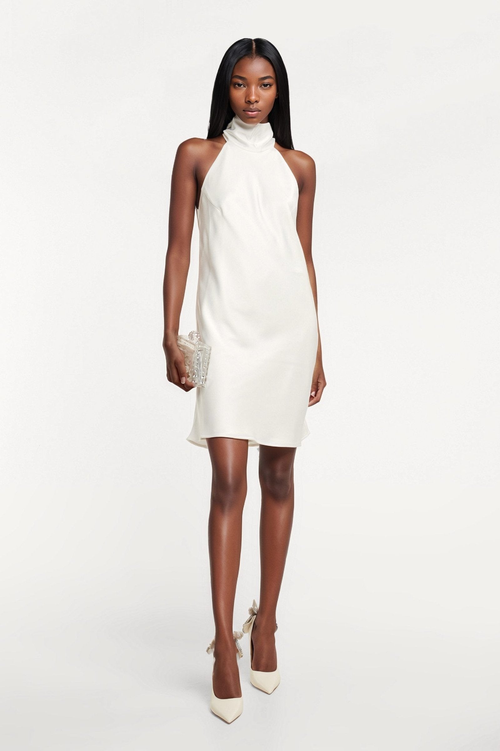 Chic halterneck dress featuring a fluted hem, perfect for any bridal occasion.