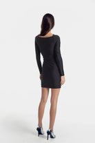 Mia Cutout Jersey Minidress in black featuring a stylish crossed V-neckline.