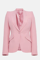 Elegant long-sleeve pink blazer perfect for professional and formal settings.