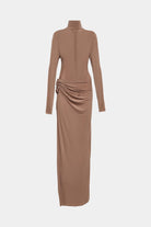 Nina midi dress made from smooth jersey fabric, perfect for elegant occasions.