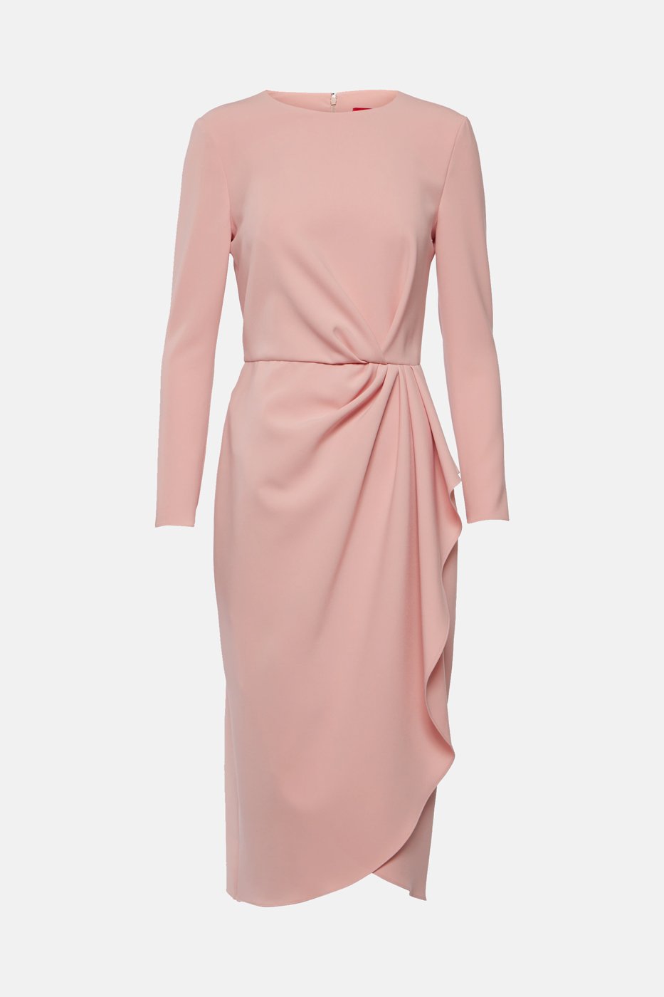 Stylish midi dress featuring a cinched waist and pleated wrap skirt