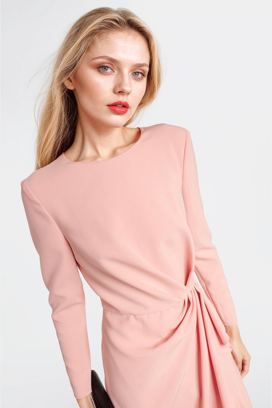 Bea midi dress made from light pink crepe, perfect for special occasions