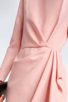 Bea Gathered Crepe Midi Dress in soft pink with elegant draping