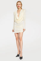 Joice Draped Jersey Minidress in sleek off-white with a fitted silhouette.