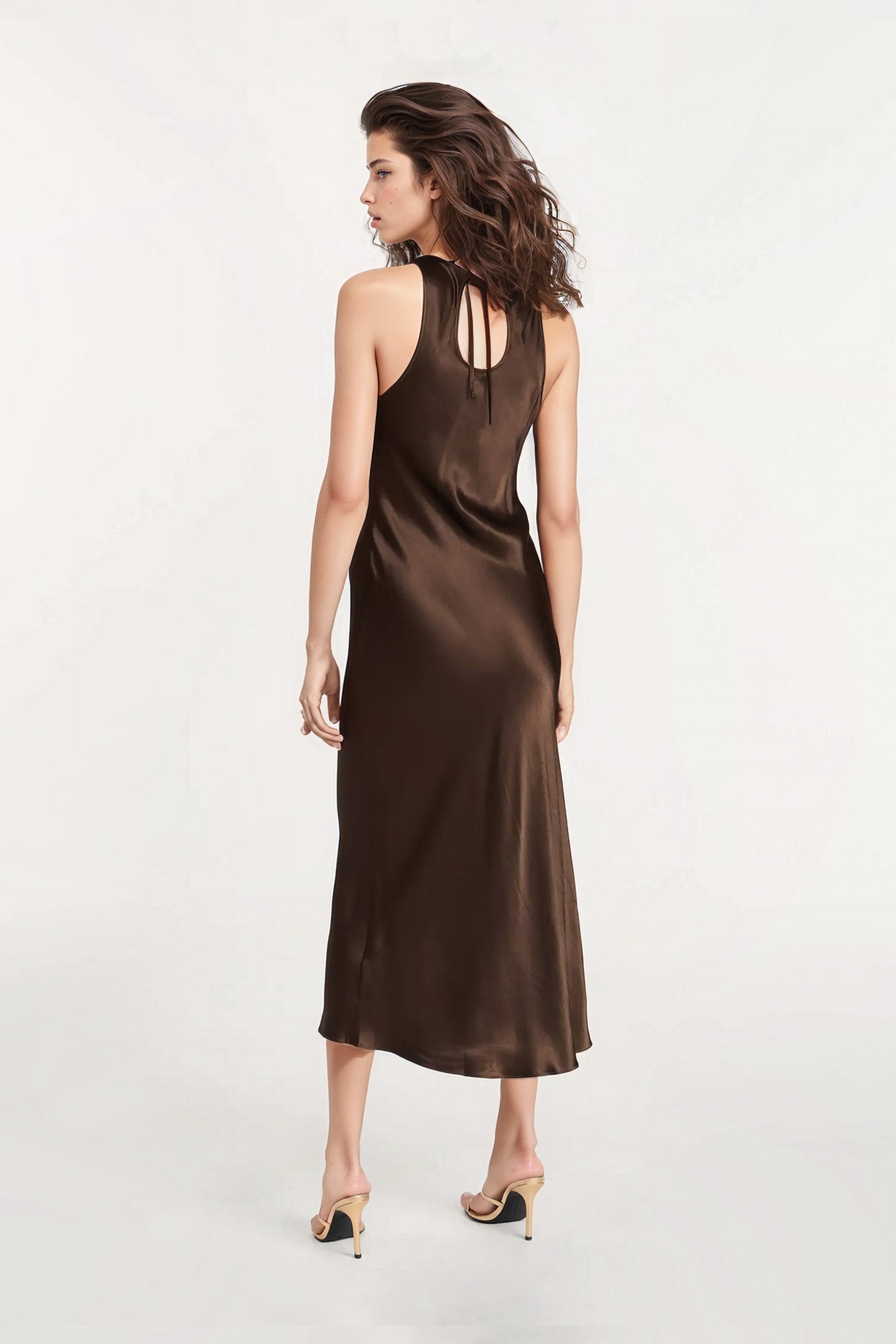 Satin Brown Midi Dress - FELIPE ALBERNAZ