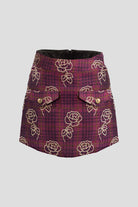 Women’s designer fuchsia jacquard skirt with gold buttons