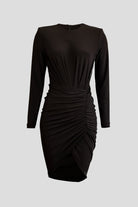 Stylish black crepe dress with ruched skirt detail