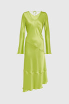 Elegant midi-length satin dress for women, perfect for formal events.