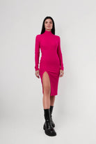 Sustainable fuchsia midi dress in eco-friendly Tencel fabric.