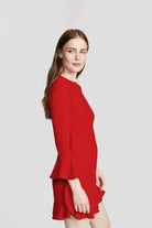 Elegant flared red dress designed for comfort and style.