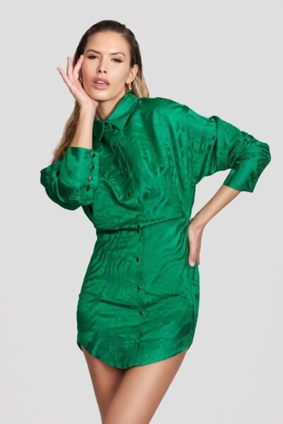 3d-jacquard-satin-green-mini-dress