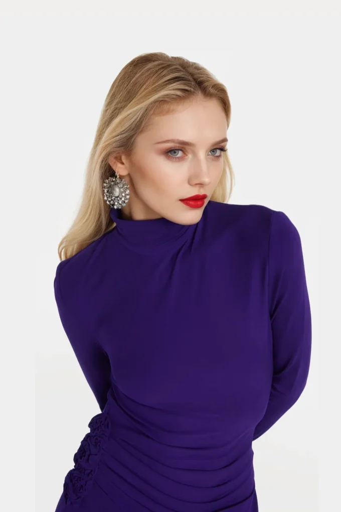 nina floral-applique jersey maxi dress purple