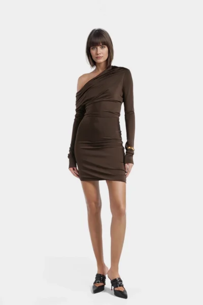 Ivy draped one-shoulder jersey minidress